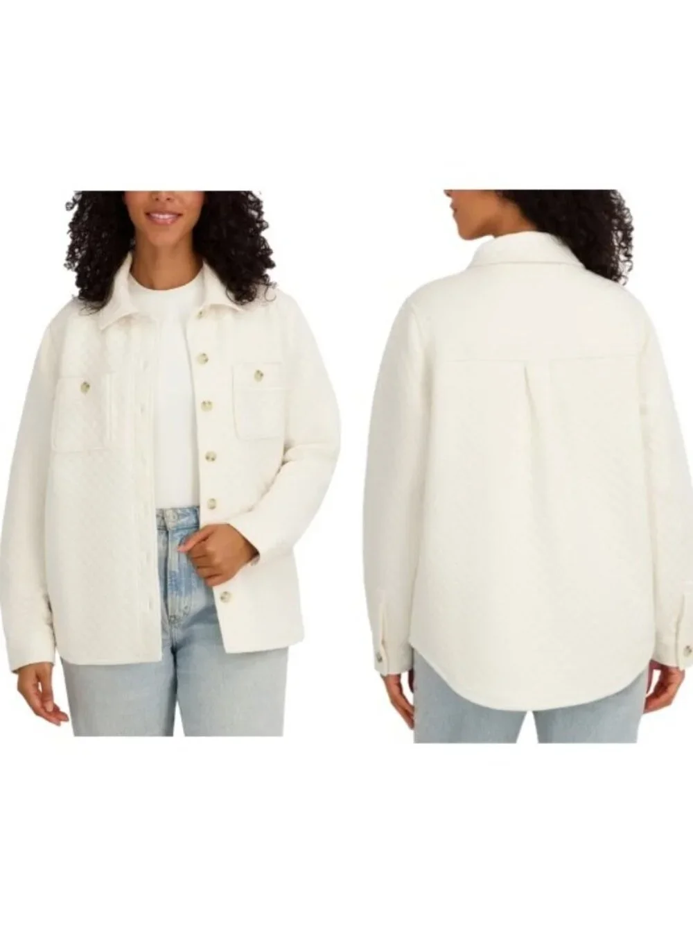 NWT SAGE Women's Quilted Shirt Jacket, Cream (Bone)